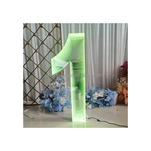 Espejo de decoración para boda, iluminación led con letras del alfabeto, marquesina, RGB, cambio de colores, soporte de número para decoración, venta al por mayor, G-050