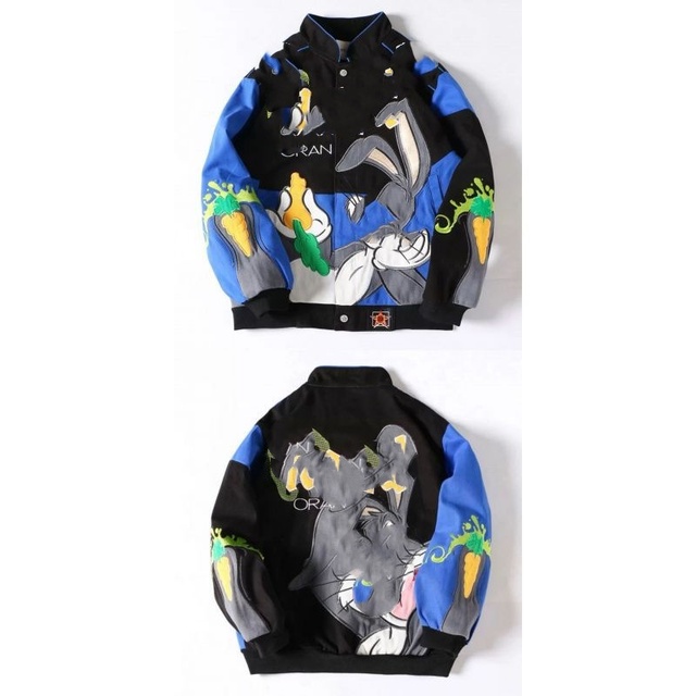 European American Trendy Brand Men's Polyester Fiber Racing Jacket Full Embroidery Street Bombing Motorcycle Jacket Autumn