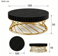 Table basse ronde élégante avec base en acier inoxydable et plateau miroir noir, table de salon, table de centre pour hôtel, meubles d'appartement