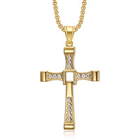 Kalung Salib Fast and Furious Berbahan Zirkon, Perhiasan Kristen Religius, Lapis Emas 18K, Baja Anti Karat, Liontin untuk Pria, Cocok untuk Pesta