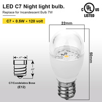 Ampoule LED C7 certifiée UL, 0,5W, 120V, petite ampoule à culot E12