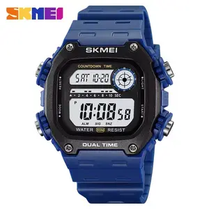 SKMEI 2126 jam tangan kalkulator desain klasik pria, arloji tali TPU Display LED 5Bar jam tangan Digital tahan air reloj hombre
