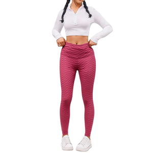 Leggings de yoga texturés taille haute pour femmes, vêtements de fitness plissés pleine longueur avec taille élastique, matière en spandex sans couture, donc - Product Image 1