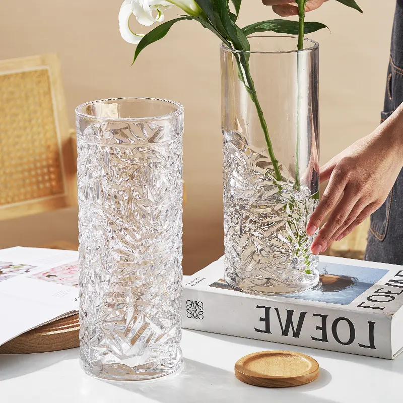 30cm dicke runde Kristallglas vase mit Eis muster Moderne Tisch dekoration