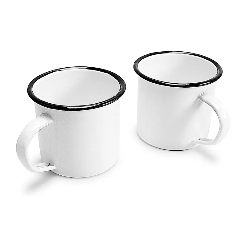 Tasse à rebord en émail coloré de 8cm d'épaisseur, tasse à hot pot, petite tasse en émail à sublimation nostalgique avec rebord en acier inoxydable