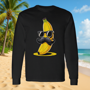 Camiseta de manga larga con estampado de plátano, bigote y gafas de sol, diseño de fruta, estilo fresco - Product Image 3