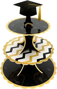 Decoraciones para Fiesta de Graduación DAMAI, Soporte para Pastel de Cartón de 3 Niveles en Negro y Dorado, Soporte para Exhibición de Postres para Suministros de Fiesta de Graduación - Product Image 6