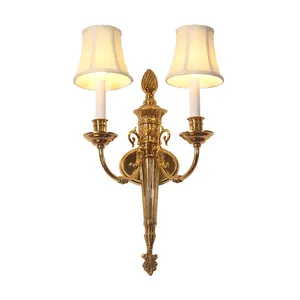 Hot Selling Villa Corridor Luxury Living Room Bedroom Decorative Retro Style Antique Brass Wall Sconce Lamp With Shade