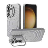 Étui de support de caméra ondulée pour Samsung Galaxy S25 Ultra Wave texturé élégant TPU + couverture de téléphone PC pour Samsung S25 Ultra S25 Plus