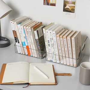 Caja de almacenamiento de libros transparente, rectangular, pequeña, mediana, grande, sin tapa, apilable, organizador de tipo vertical para escritorio, oficina, uso doméstico - Product Image 3