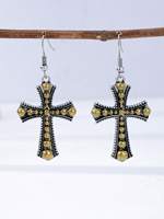 Boucles d'oreilles pendantes bohèmes 2026 Western Till Retro avec pendentif croix en filigrane turquoise pour femmes, bijoux de mode en gros
