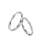 Bagues de couple Mobius Twist, ensemble de bagues ajustables ouvertes en argent S925 avec zircon pour les amoureux