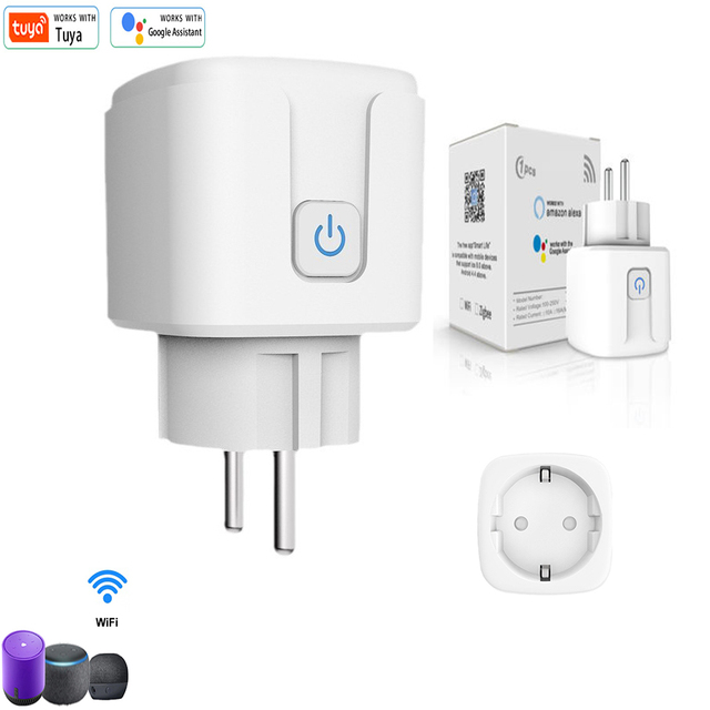 Tuya WiFi EU Smart Plug Socket Durable Plastic Remote Timer Control Power Monitor Compatible Google Home Alexa 20A 16A Rated