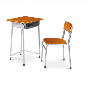 Conjunto de Silla y Escritorio Escolar Fijo y Cómodo, Construcción de Acero, Contrachapado y Plástico, Diseño Moderno para Aula, Uso Comercial, PT-106I PT- - Product Image 1