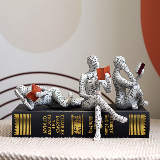 3 Pcs New Arrival Popular Craft Gift Art Deco Resin Thinker Ornament Reading Book Figurine Table Decoration