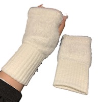 Gants d'hiver thermiques demi-doigt pour femmes en peluche chaud poignet tricoté gants d'écriture sans doigts pour les étudiants