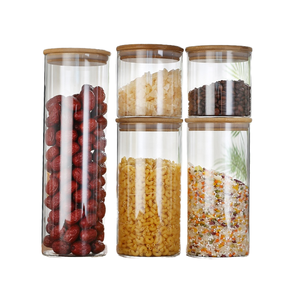 Conjunto Clássico de Potes de Vidro Herméticos Ecológicos para Armazenamento de Alimentos com Tampa de Bambu - Product Image 1