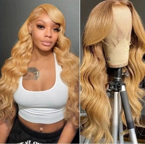 Peluca ondulada de cuerpo frontal de encaje <span class=keywords><strong>rubio</strong></span> miel Ombre raíz oscura sin pegamento 100% cabello humano transparente encaje frontal Peluca de color de cabello humano - Product Image 5