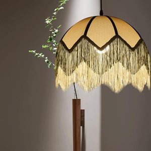 Lampada a Sospensione Vintage Francese <span class=keywords><strong>Verde</strong></span> con <span class=keywords><strong>Paralume</strong></span> in Lino e Nappe Verdi, Illuminazione LED per Camera da Letto, Sala da Tè, Soggiorno e Sala da Pranzo - Product Image 3