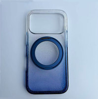 Étui de téléphone ultra-fin antichoc bleu fluorescent pour 17 Pro/Pro Max - TPU+PC Style Ins Transparent avec support magnétique