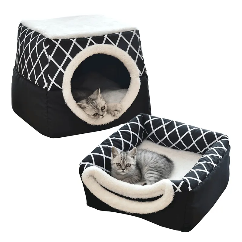 wholesale manufacturer functional short plush warm cat bed foldable