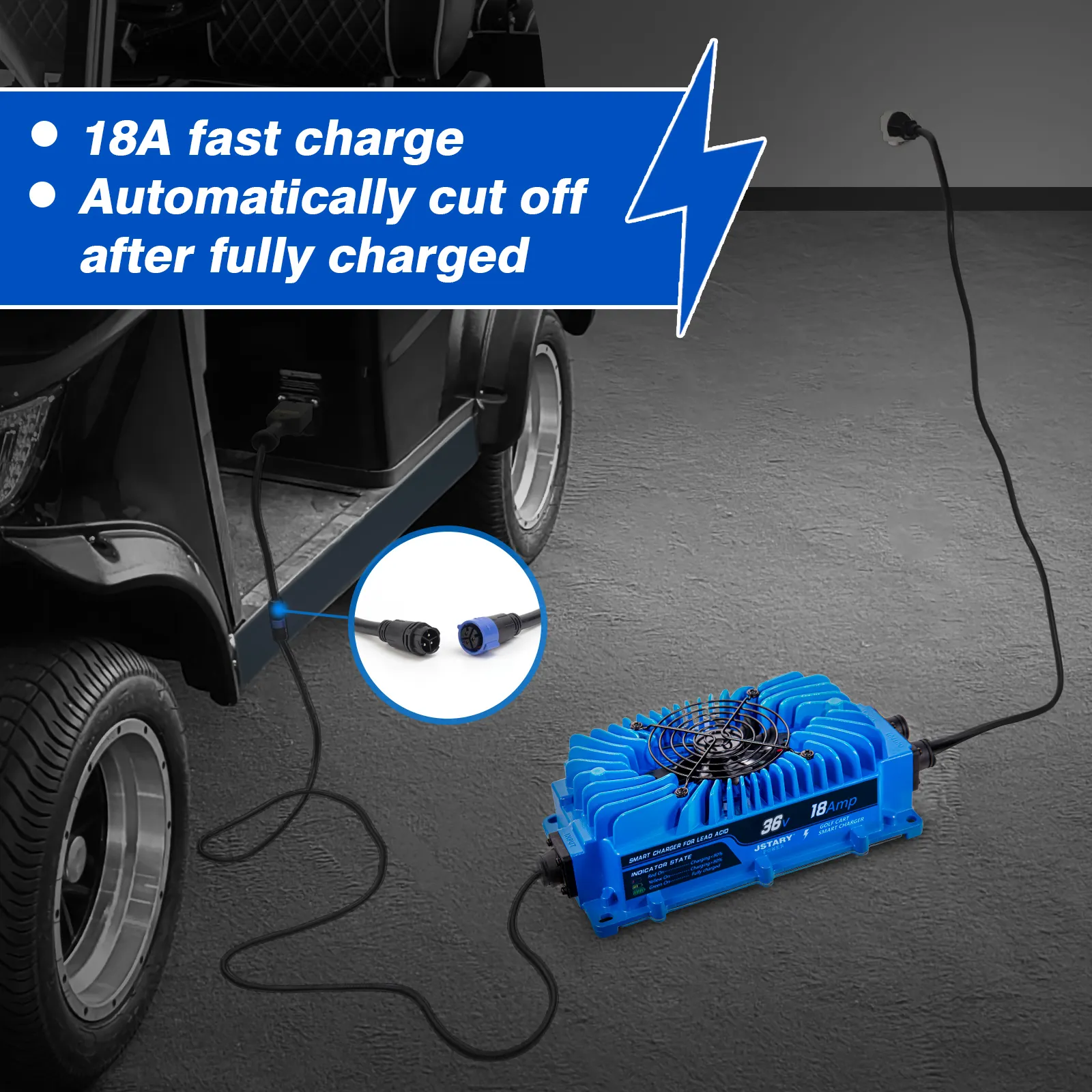JstaryPower Ezgo Txt 36 Volt 18ah elektrik ve toz ve su geçirmez Golf arabası kurşun asit/lityum piller şarj