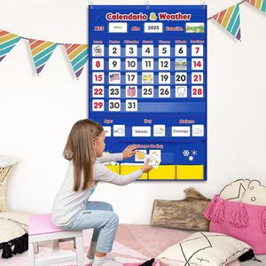 Calendario meteorológico con gráfico de bolsillo, 140 piezas, vista mensual, gestión del tiempo en el aula, rectángulo de nailon - Product Image 2