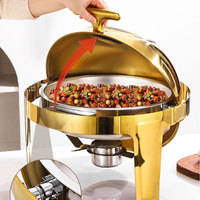 Vente en gros de produits de luxe dorés 6L chauffe-plats buffet rond ensemble de réchaud à carburant présentoir de chauffe-plats équipement de restauration pour hôtel
