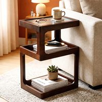 Table d'appoint en bois massif, petite table d'appoint à 3 niveaux, table d'appoint marron avec rangement ouvert, pour salon, canapé, chambre à coucher, étroite