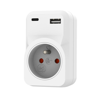 WATTSAVE France 230V 16A Prise avec prise secteur 2 ports USB Adaptateur de charge avec multiprise CE pour une garantie de 12 mois