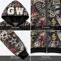 Fournisseur de sweats à capuche unisexes en coton, surdimensionnés, zippés, avec patchs lettres, cloutés, imprimés graphiques, style streetwear, pour la personnalisation OEM