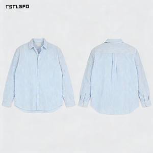 Men Plus Size Blue Stripe 100% Cotton Shirt Long Sleeve Button Up Relaxed Fit Casual Breathable Summer Shirt - Product Image 6