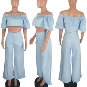 Conjunto de Dos Piezas Elegante de Moda <span class=keywords><strong>2020</strong></span> para <span class=keywords><strong>Mujer</strong></span>, Pantalones Anchos Casuales Urbanos, Mono Transpirable, <span class=keywords><strong>Ropa</strong></span> de Talla Grande, Cintura Alta - Product Image 5