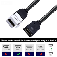 Câble HDMI Keystone Jack Femelle-Femelle Pigtail 4K HDMI 2.0 avec Connecteur Snap-in Plaqué Or pour Plaque Murale, Prise en Charge 4K 60Hz