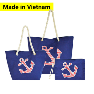 Sac de plage à rayures et poignée en corde, grande toile résistante à l'eau, fourre-tout de voyage de style vietnamien et américain, - Product Image 1