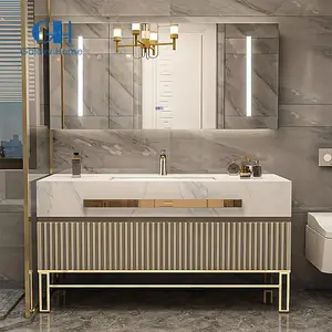 Satılık OEM lüks avrupa tarzı endüstriyel Vanity Set banyo otel ile banyo aynası kabine