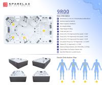 SpaRelax Jacuzzi extérieur extra large en acrylique pour 9-10 personnes, design européen, autoportant, 2 places de relaxation, 101 jets, 2540L, drain.