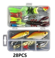 Kit d'accessoires de pêche de 28 à 141 pièces, mélange de leurres durs, jig métalliques, cuillères, leurres souples, appâts en silicone, accessoires de pêche