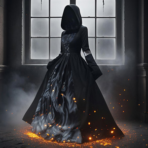 Robe de sorcière Halloween 2026 à capuche, costume de sorcière squelette, de magicienne, de cosplay pour performance scénique, en polyester, pour extérieur - Product Image 1