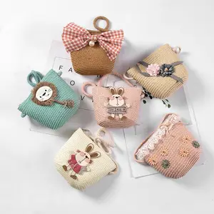 New Boys And Girls Fashion All-match Coin Purse Baby Zipper Diagonal Bags Cartoon Casual Children Summer Travel Paper Straw Bag