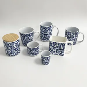 Set baru dari tujuh putih personalisasi Mug kustom kopi dicetak Mug untuk penggemar Mug