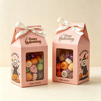 Caja de cartón OEM para dulces con lazo, regalo de fiesta, caja de calabaza de Halloween con ventana, para chocolate, alimentos y galletas
