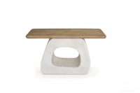 Table console design moderne KD avec plateau en bois massif, base blanche sculpturale creuse, mobilier nordique de luxe pour salon