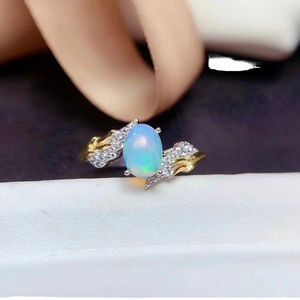 แหวนแต่งงาน/หมั้น โอปอลสีขาวทรงรี คุณภาพสูง เงินแท้ S925 ชุบทอง ประดับพลอยประจำเดือนตุลาคม สไตล์วินเทจ สำหรับผู้หญิง - Product Image 1