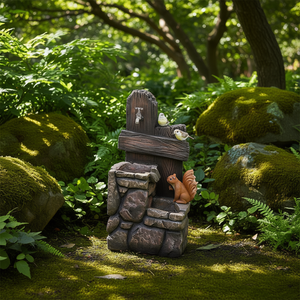 Fuente de Agua Decorativa para Jardín de Dos Niveles con Diseño de Animales del Bosque, con Bomba de Luz, Material de Piedra, 15x14.1x26.4 Pulgadas - Product Image 2