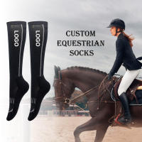 Chaussettes équestres personnalisées d'usine OEM LOGO imprimé personnalisé chaussettes longues d'équitation professionnelles antidérapantes pour hommes et femmes
