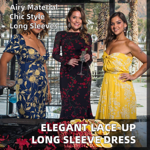 Vestido de Fiesta Elegante de Manga Larga con Estampado y Falda Larga, Nuevo Estilo Sexy de Primavera/Verano con Cierre de Botones y Cordones, Corte Ajustado - Product Image 2