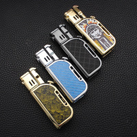 Briquet à gaz butane de haute qualité au design classique, double flamme, torche gonflable à flamme ouverte avec coupe-cigare