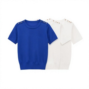 เสื้อสเวตเตอร์แขนสั้นผู้หญิง คอกลม ผ้าถักเรียบง่าย สไตล์มินิมอล 18 GG อะคริลิก ป้องกันขนร่วง ใส่ได้ทุกฤดู - Product Image 3