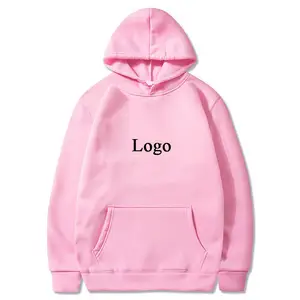 Alta calidad logotipo personalizado vocación Color Rosa poliéster bordado Logo pulóver hombres sudaderas con capucha de gran tamaño sin cuerdas